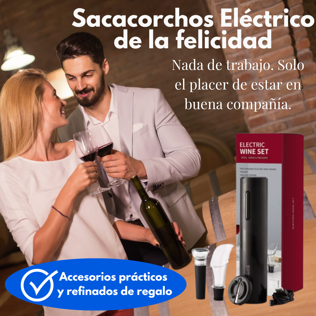 SACACORCHOS ELÉCTRICO DE LA FELICIDAD + accesorios prácticos  y refinados de regalo